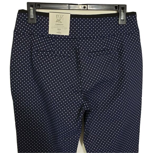 Roz & Ali Womens Pants Size 2 Avg Ankle Blue White Polka Dot Classic Fit Pockets - Picture 6 of 12